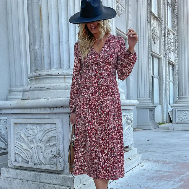 Long Sleeve Leopard V Neck Cardigan Dress Wine Red - Shop at LoveMi