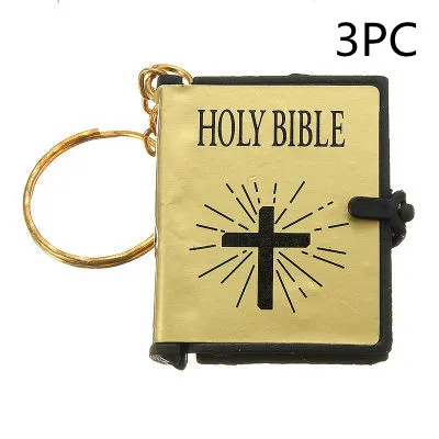Mini English HOLY BIBLE Key Chains Real Paper Readable Bible Christian Keyrings Car Key Chains Bag Ornaments Religious Jewelry 3Pc Gold - Shop at LoveMi