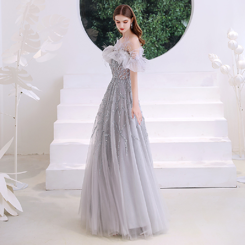 One Word Shoulder Banquet Temperament Ladies Senior Sense Dress