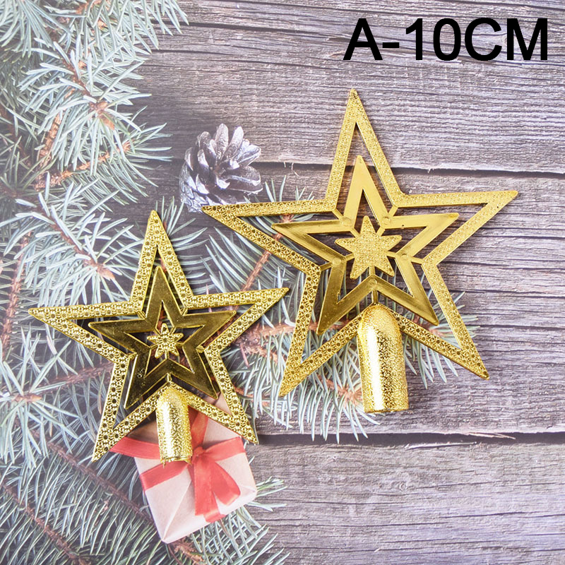 Christmas Decoration Accessories 10 20CM Three layer Electroplating Flat Tree Top Five pointed Star Gold - Shop at LoveMi