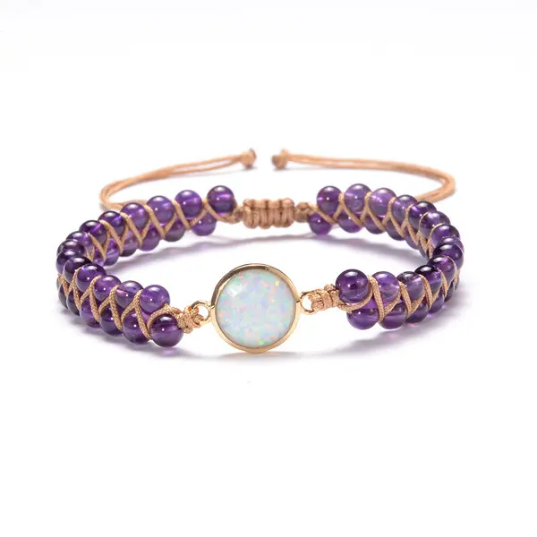 Stone Wrap Bracelets Femme Amethysts Opal String Braided Yoga