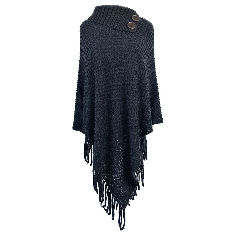 Title 4, Fringed cloak shawl button half collar solid co...