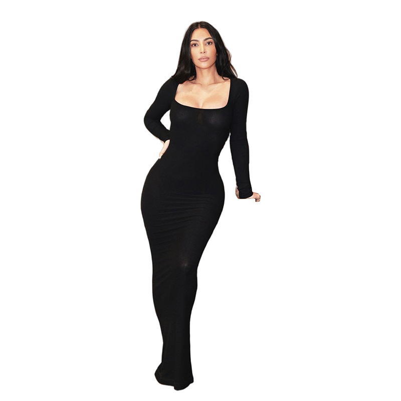 Women's Solid Color Long-sleeved Slim Slimming Sexy Hip Dress