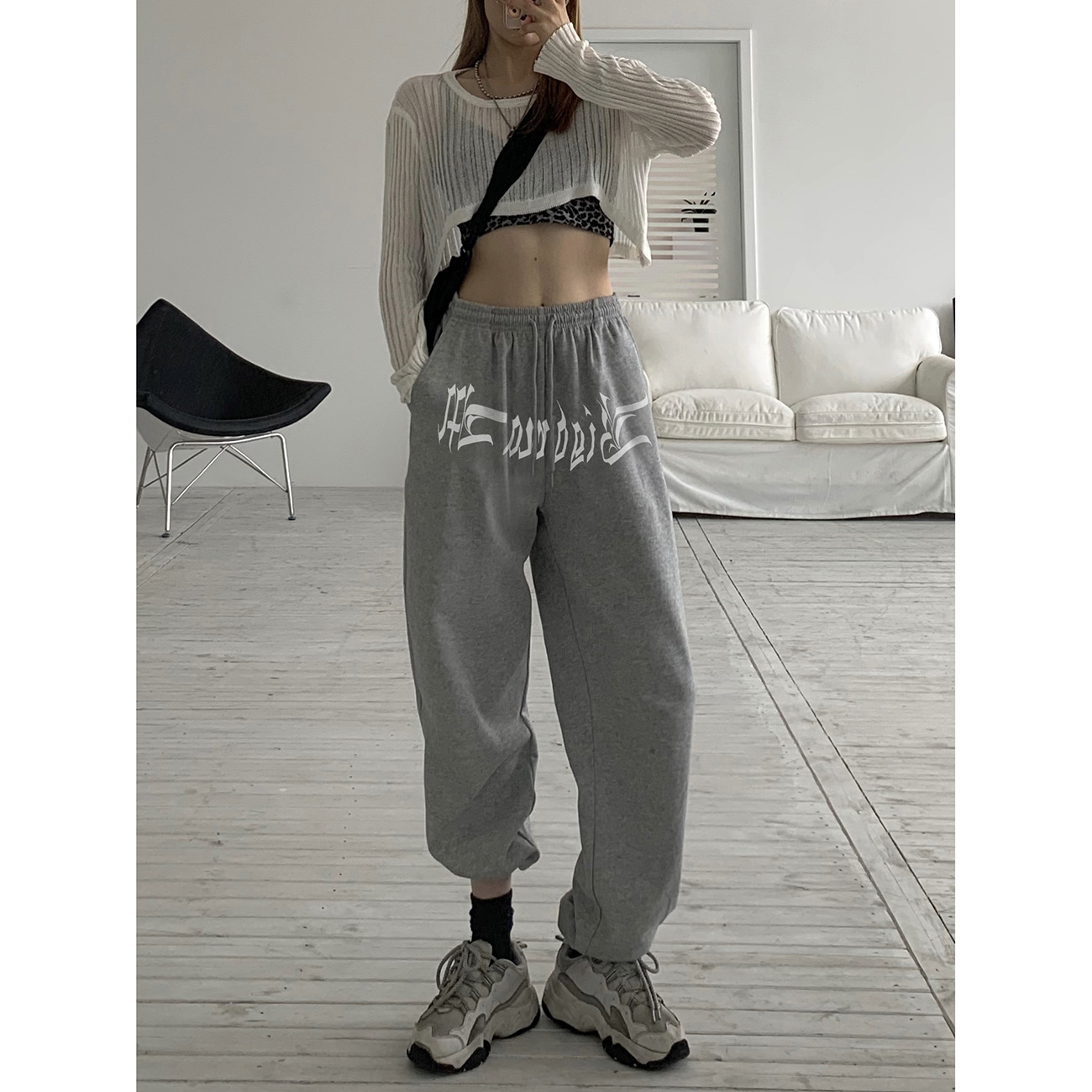 Title 6, Flower Gray Loose Slacks Are Thin Trousers Women