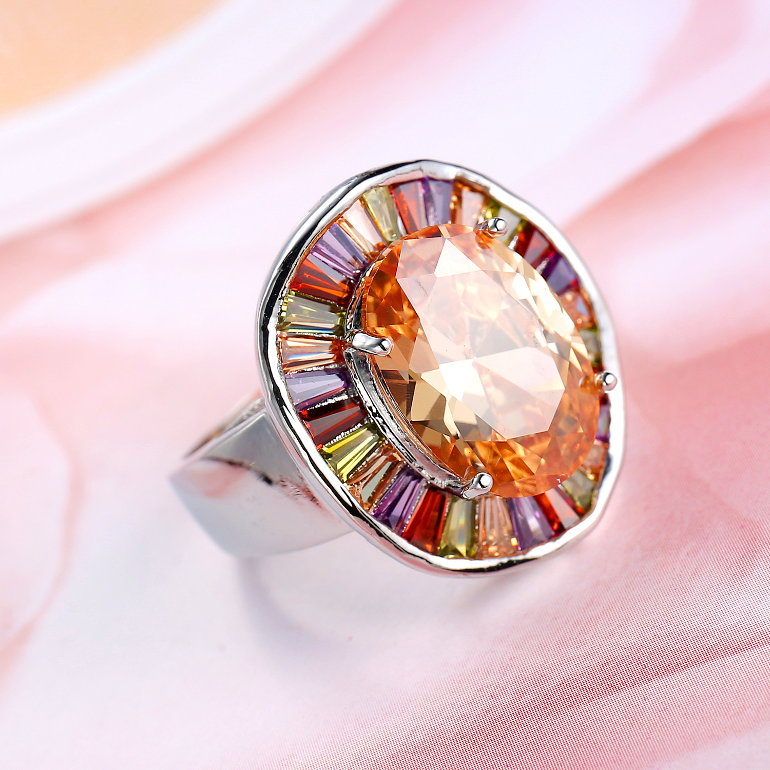 Title 6, Bridal Big Round Colorful CZ Finger 925 Sterlin...