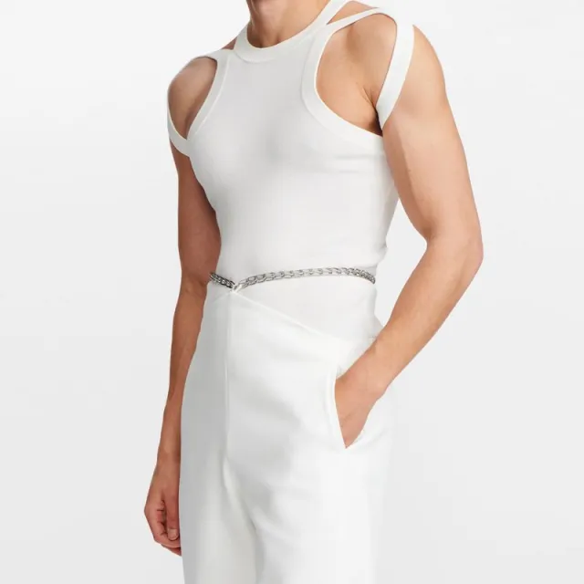 Personalized Suspenders With Hollow Knitted Vest On Both Shoulders White - Shop at LoveMi