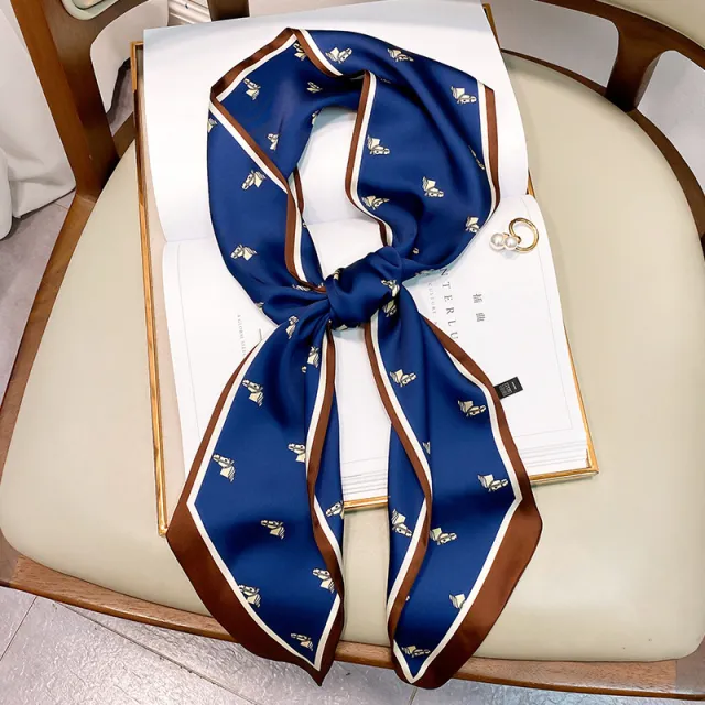 Women's Narrow And Long Silk Tied Bag With Streamer Scarf Navy Blue - Shop at LoveMi
