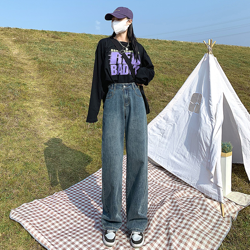 Women's Loose And Slim Straight Small Drapey Mopping Pants Navy Blue - Shop at LoveMi