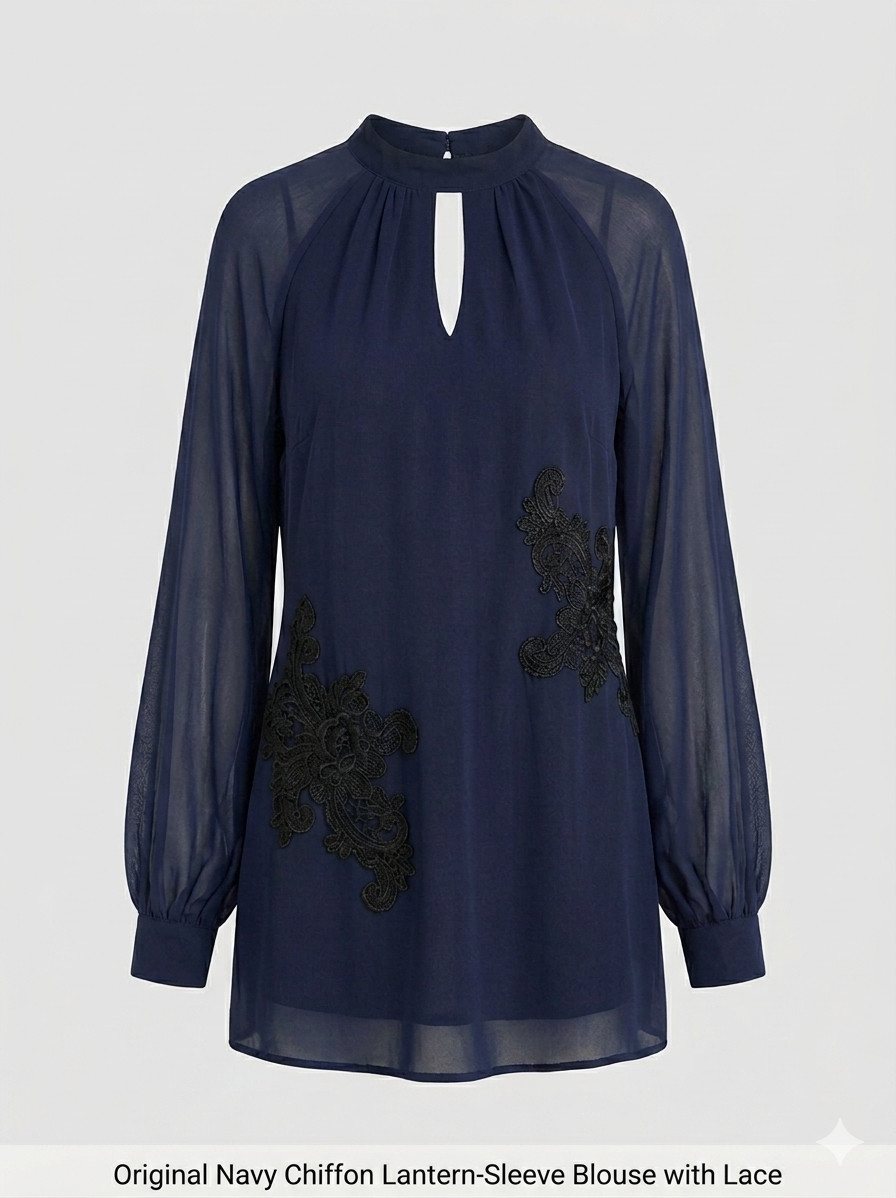 Women Long Sleeve Top  Chiffon Blouse Loose Fit Navy Elegant UK 8 New With Tags
