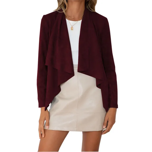 Temperament Lapel Solid Color Faux Deerskin Velvet Casual Jacket Red - Shop at LoveMi