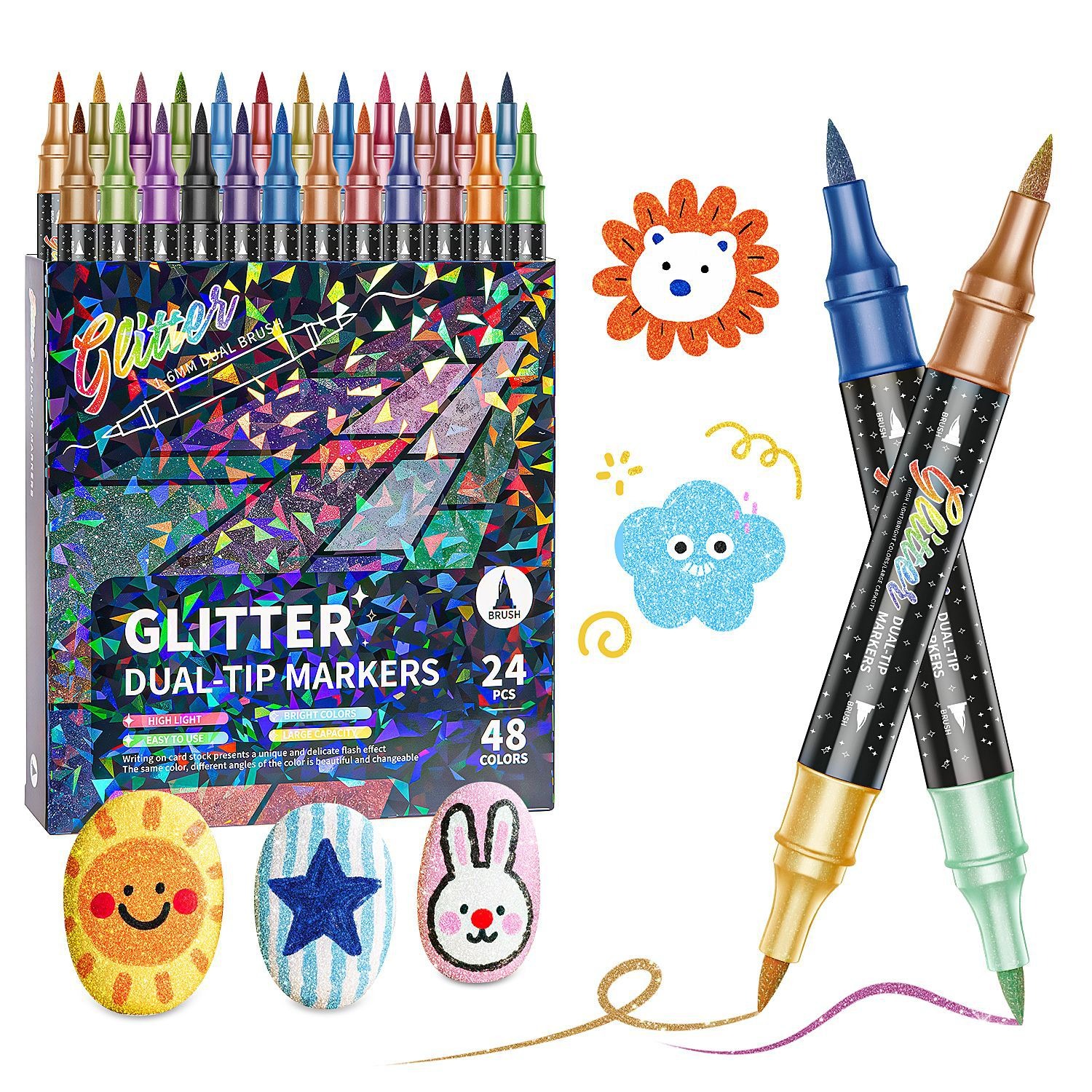 Double-headed Two-color Glitter Marker Pen Soft-headed Pearlescent Glitter Painting Pen Shiny Watercolor Pen