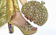 PU Temperament Handbag With Shoes Wedding Dinner Shoes - Gold - View 1