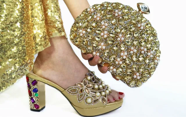 PU Temperament Handbag With Shoes Wedding Dinner Shoes Gold - Shop at LoveMi