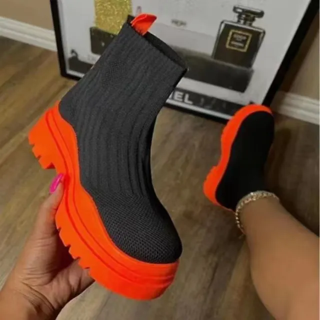 Fashion Sock Boots Platform Chunky Heels Shoes Women Orange - Shop at LoveMi