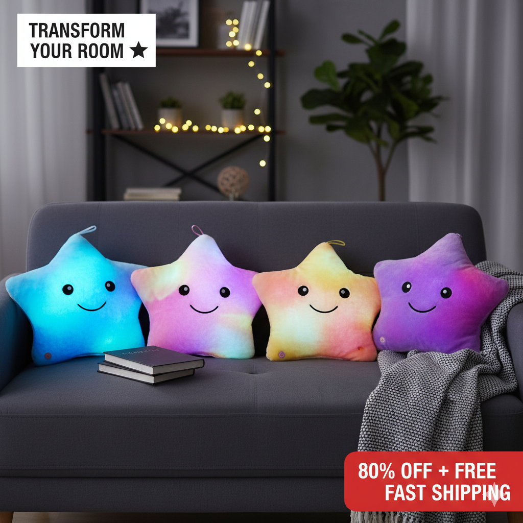 34CM Colorful Luminous Five-pointed Star Pillow Plush Toy Best Decoration 6