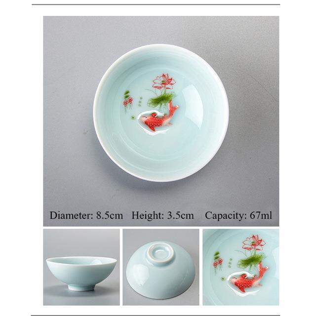 Title 5, Teacup Porcelain Celadon Fish Teacup Set Teapot