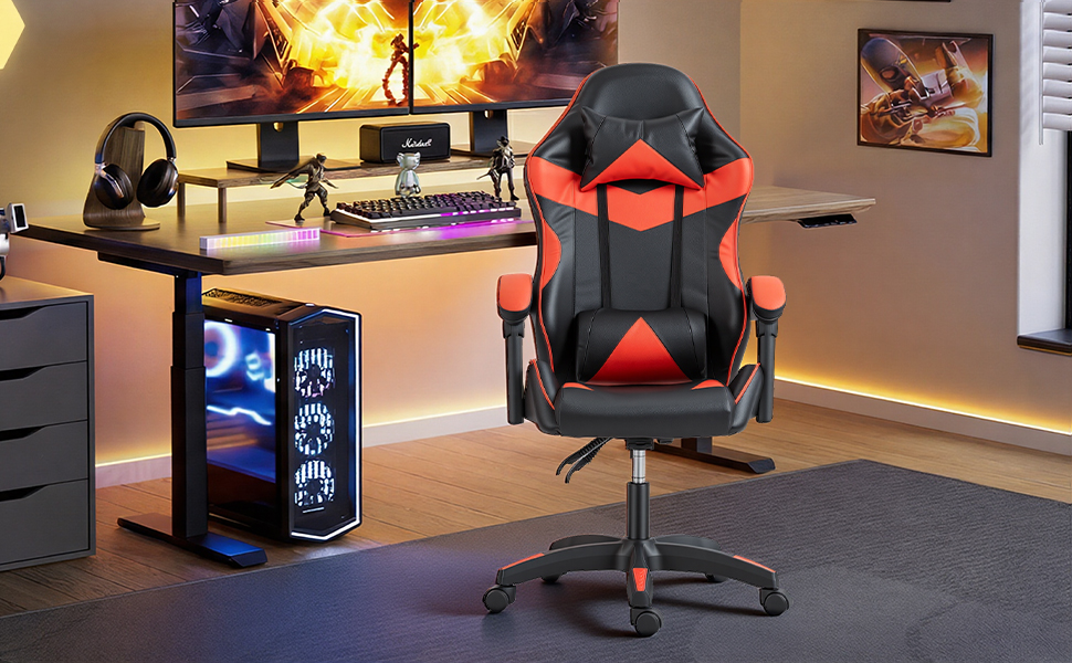 Gaming Reclining Swivel Chair For Adults,Ergonomic Racing PC With Lumbar Support — image 8
