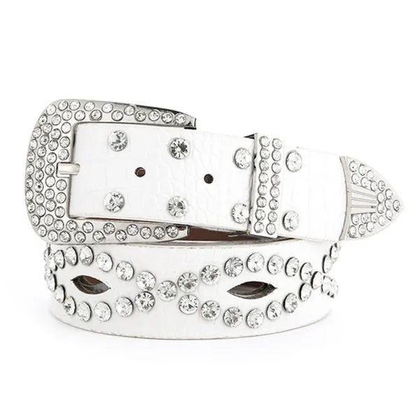 Fashionable And Versatile White Decorative Ladies Korean Jeans Wide Belt Skeleton Coquette White - Shop at LoveMi
