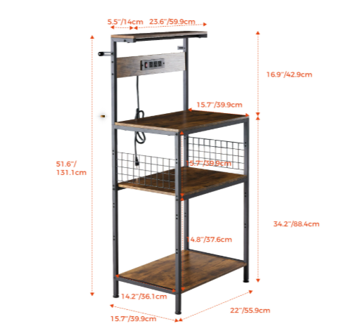 Kitchen Bakers Rack With Power Outlet, Adjustable Storage image 8