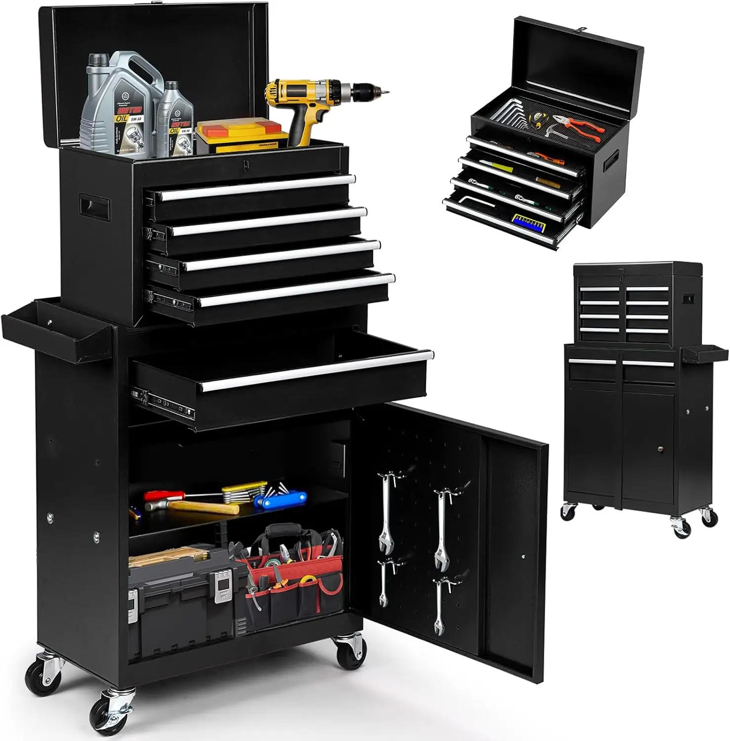 5-Drawer Rolling Tool Chest - 2-in-1 Lockable