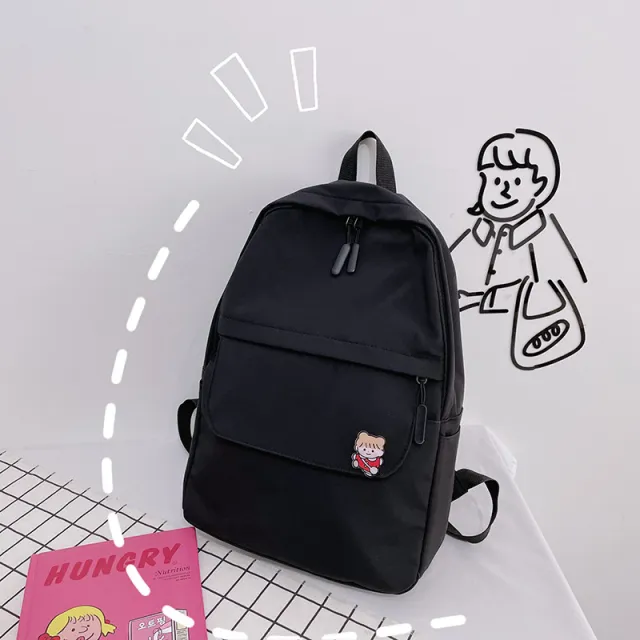 Nylon Zipper Backpacks Women Pure Color Students School Bags Black - Shop at LoveMi