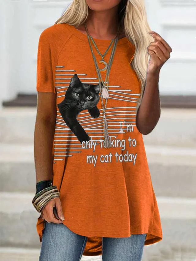 Fashion Women's Short Sleeve Digital Printing Orange - Shop at LoveMi