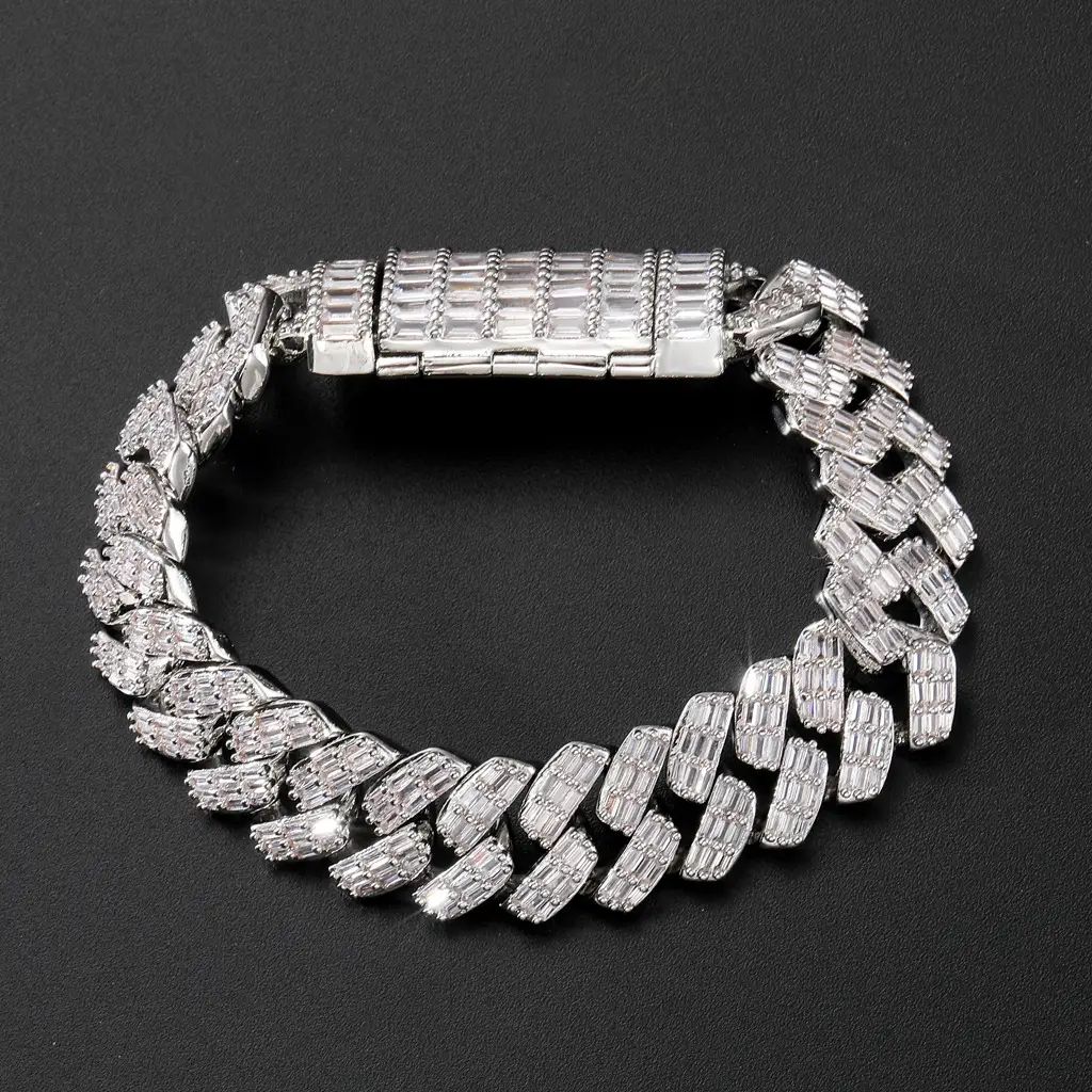 Men's Wide Cubic Zirconia Diamond Flap Buckle Bracelet