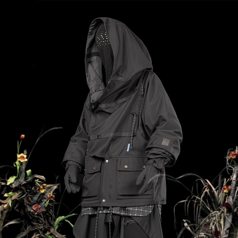 Autumn And Winter Personality Color Blocking Retro Hooded Jacket Men