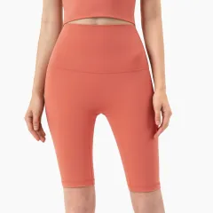 Skinny Moisture Wicking Summer Peach Hip Lift Yoga Shorts - Rustic Coral - View 1