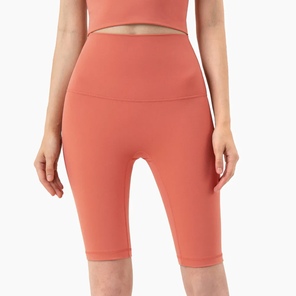 Skinny Moisture Wicking Summer Peach Hip Lift Yoga Shorts - Rustic Coral