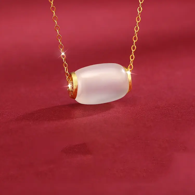 Chalcedony Passepartout Pendant Pure Gold Transfer Beads Inlaid Gold
