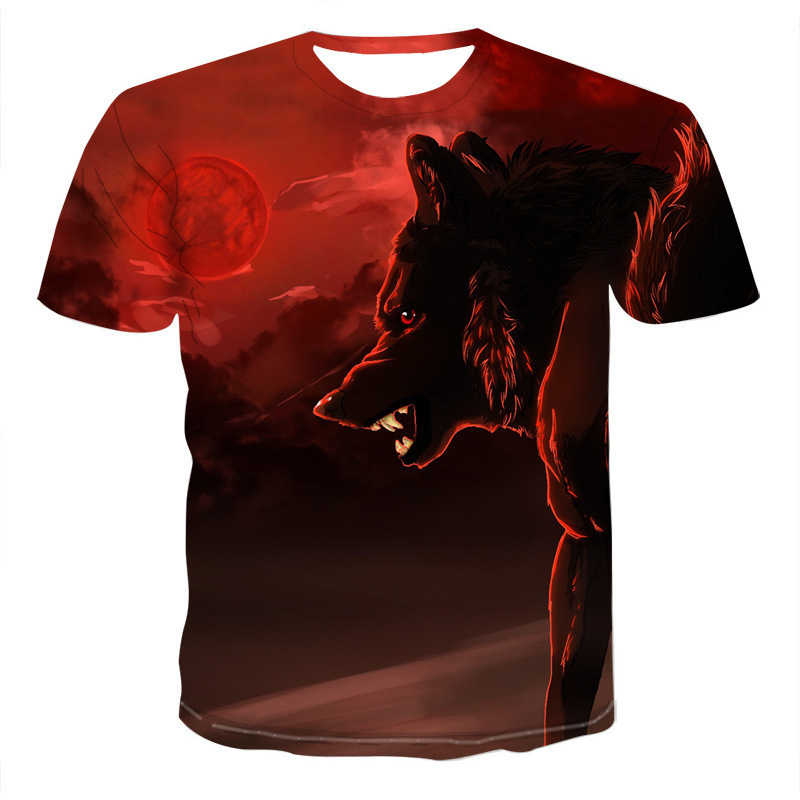 Title 4, New Moon Wolf Head 3D-geprinte T-shirt met kort...