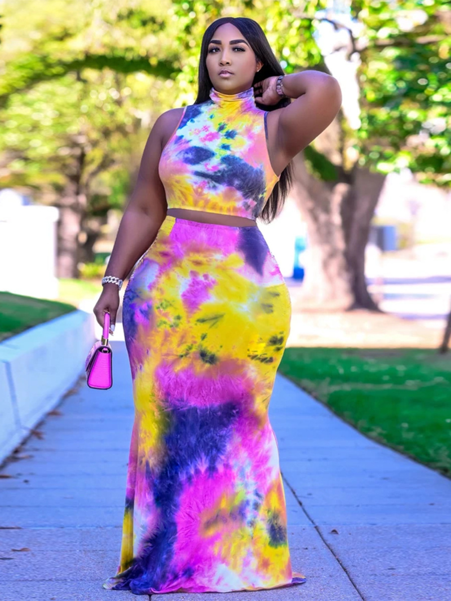 New Printed Top Skirt Plus Size Two Piece Set