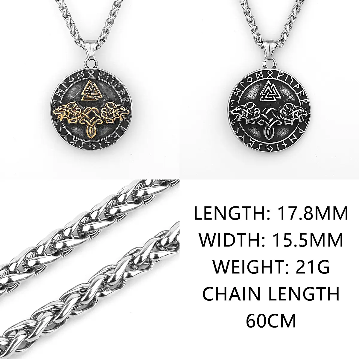 Men's Fashion Niche Versatile Stainless Steel Triangle Rune Pendant Necklace