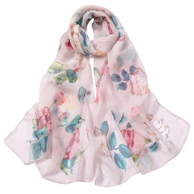 Women's Rose Pattern Sunscreen Silk Scarf Pink - Shop at LoveMi