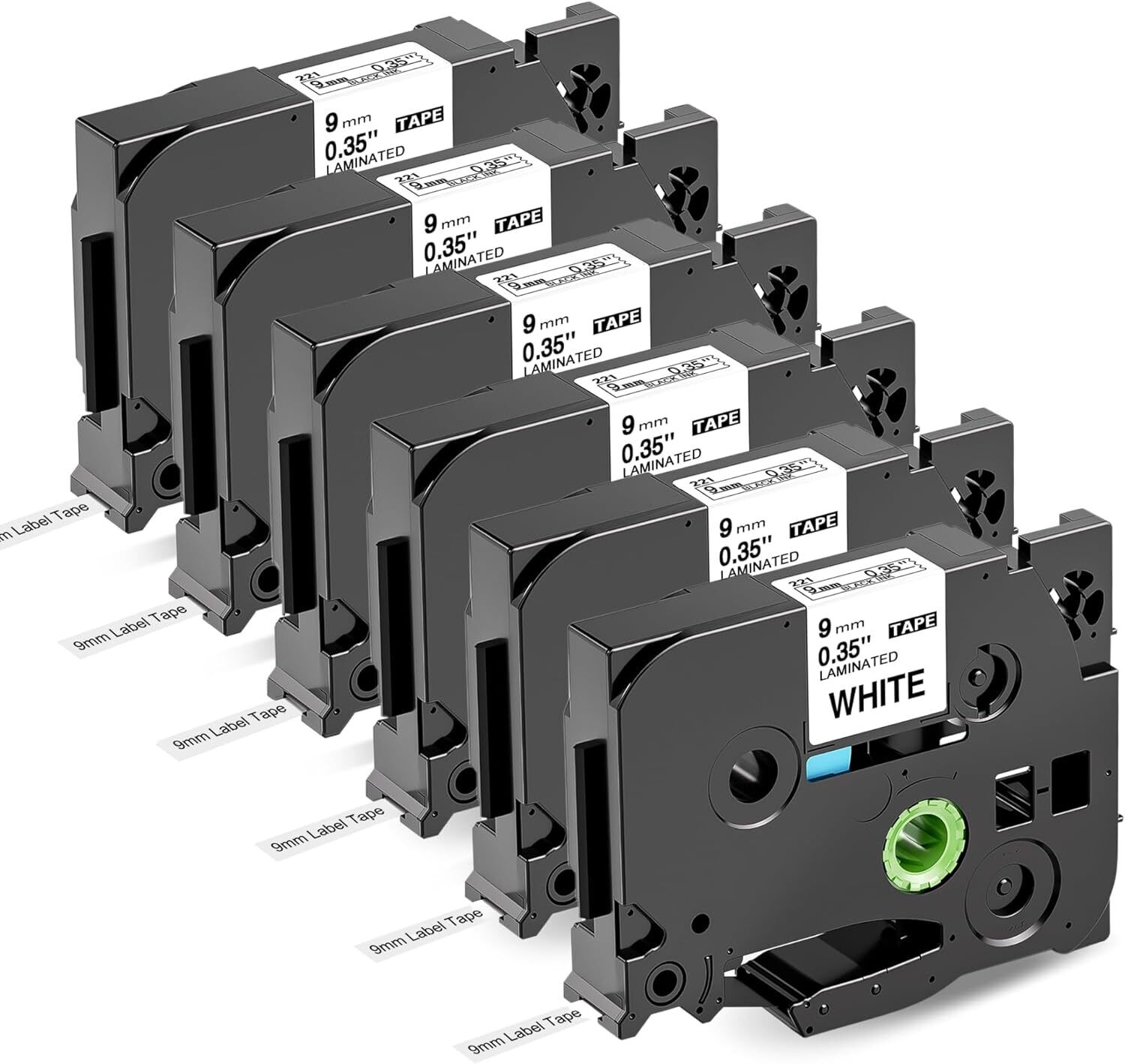 6PCS For Brother P-Touch TZe-231 TZe-131 TZe-221 Label Tape 9mm PT-D410-6PCS 9mm Black On White 8