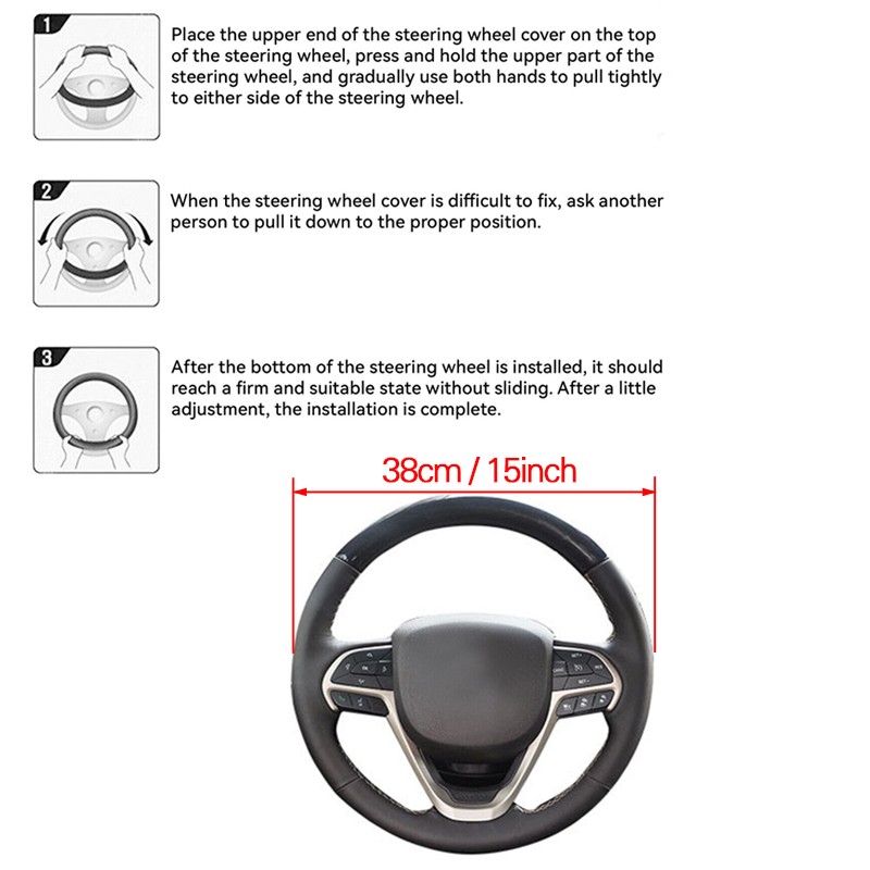 15 Universal Car Steering Wheel Cover Anti Slip PU Leather Comfortable 38cm
