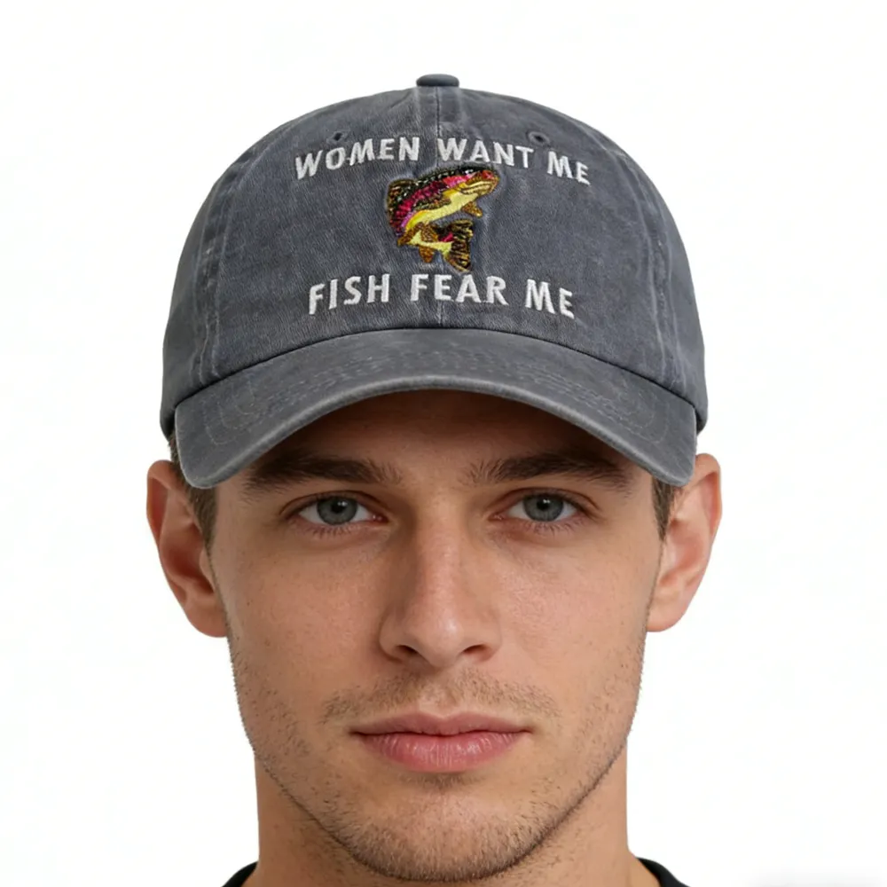 Fish Fear Hat For Men, Adjustable Embroidered