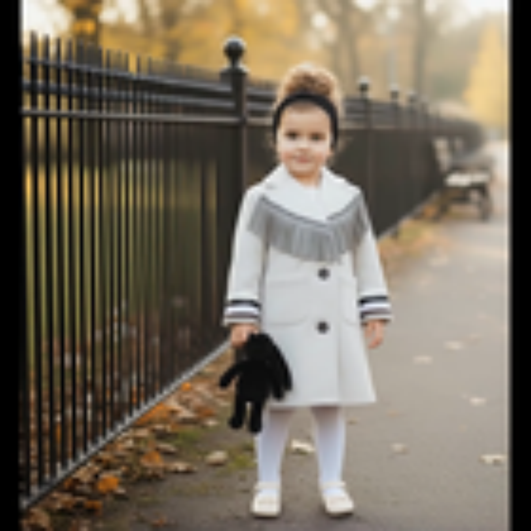 Girls Woolen Long Coat 3-12y Cream Orange Vintage Cute Style — image 9