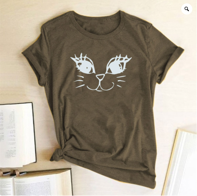 Title 5, Short-sleeved T-shirt Female Round Neck Cat Print