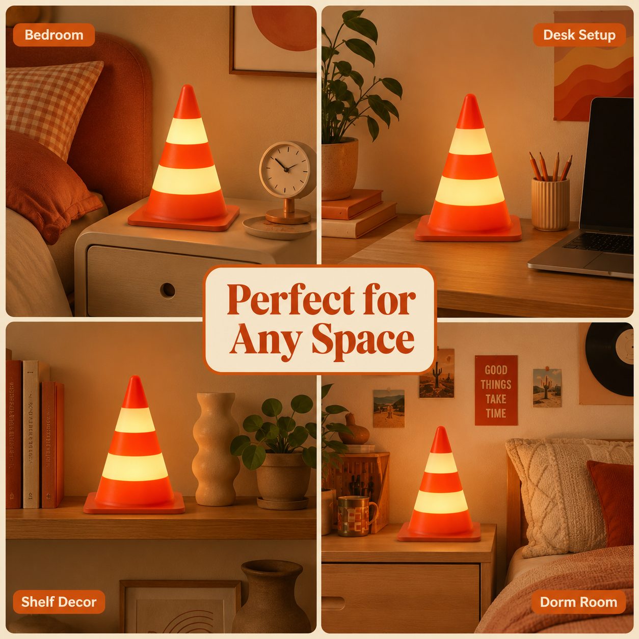 3D Printed Retro Traffic Cone Lamp, Touch Control Night Light, USB-C Rechargeable Desk Lamp, 3 Light Modes, Cute Cone Decor Gift view 5