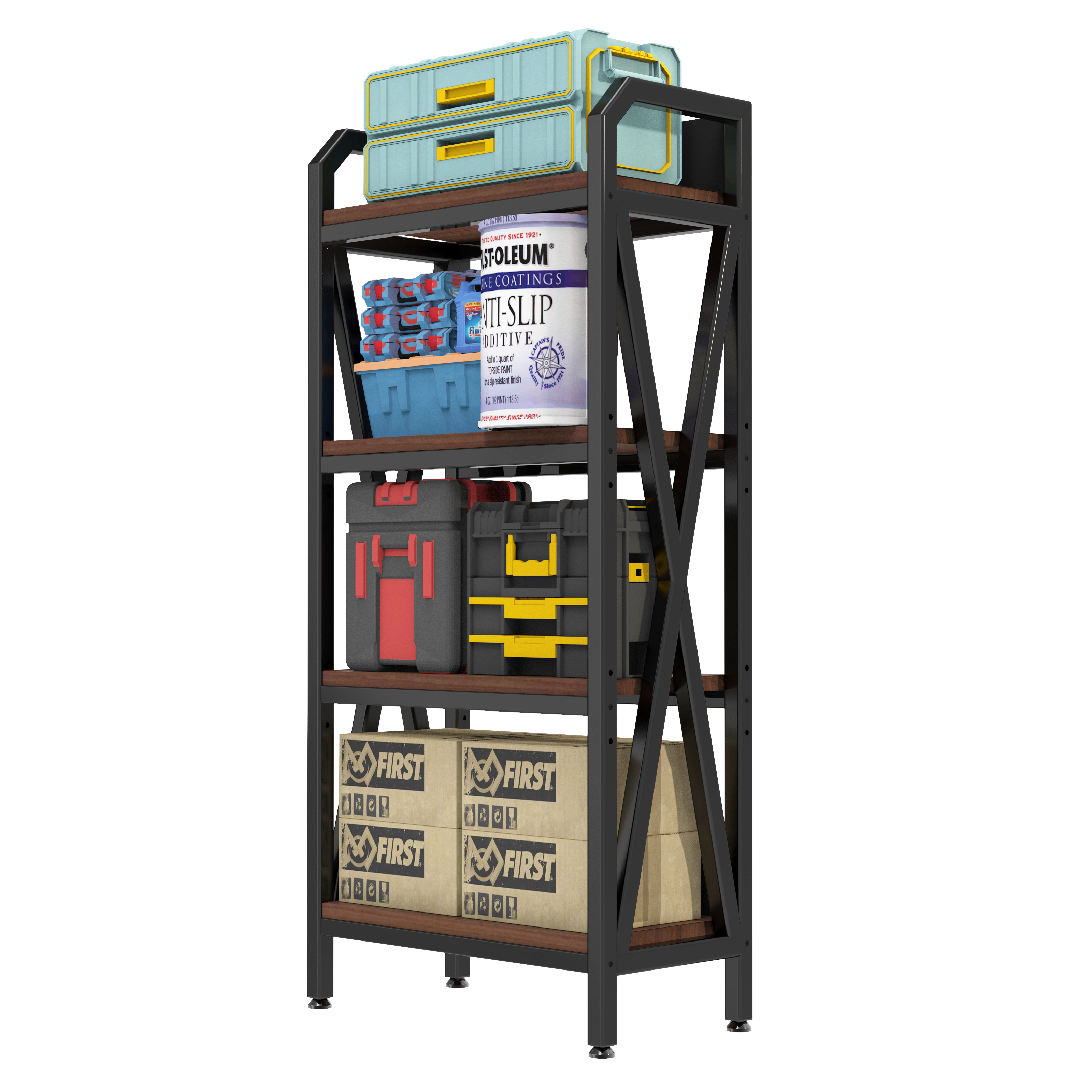56.30'' Bakers Rack 4-Level Storage Shelves Mental And Wooden Kitchen Shelves, Kitchen Organizers And Storage, For Garage, Pantry, Bathroom ,25.60'' Length