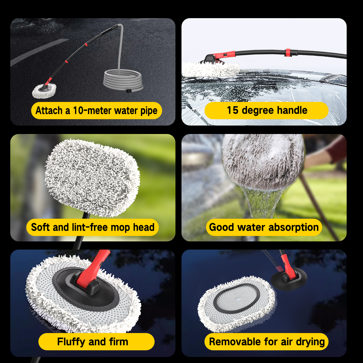 Portable 41-inch Automatic Water Car Wash Mop For Home And Outdoor Use, Featuring A Soft Brush Head To Prevent Scratches, Includes A 10-meter Hose That Connects To A Water Faucet, Suitable Fo