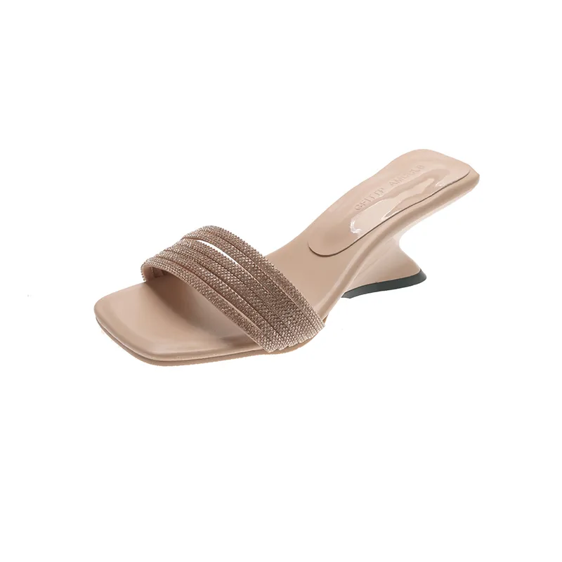 Wedge Heel Slide Sandals French Style Open