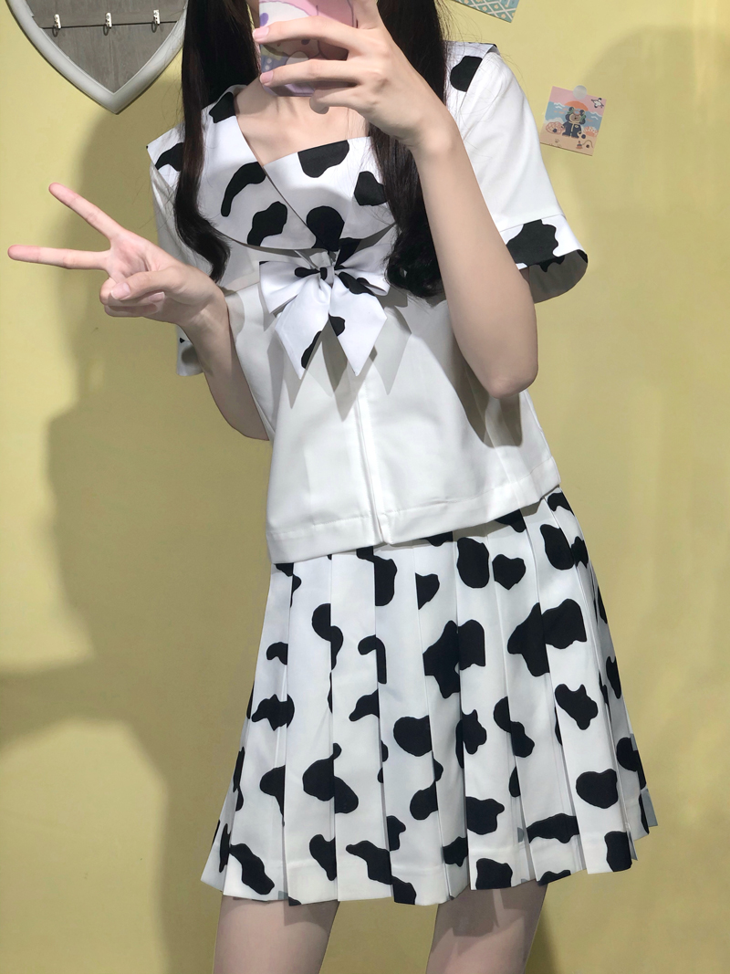 Title 4, Genuine Cow Pattern Solid Color Sailor Dress Sk...