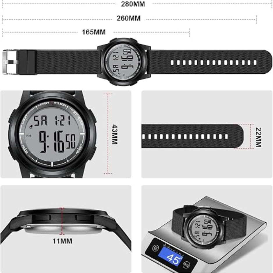 Men's Ultra-Thin Digital Sports Watch, Waterproof Everyday Watch 4