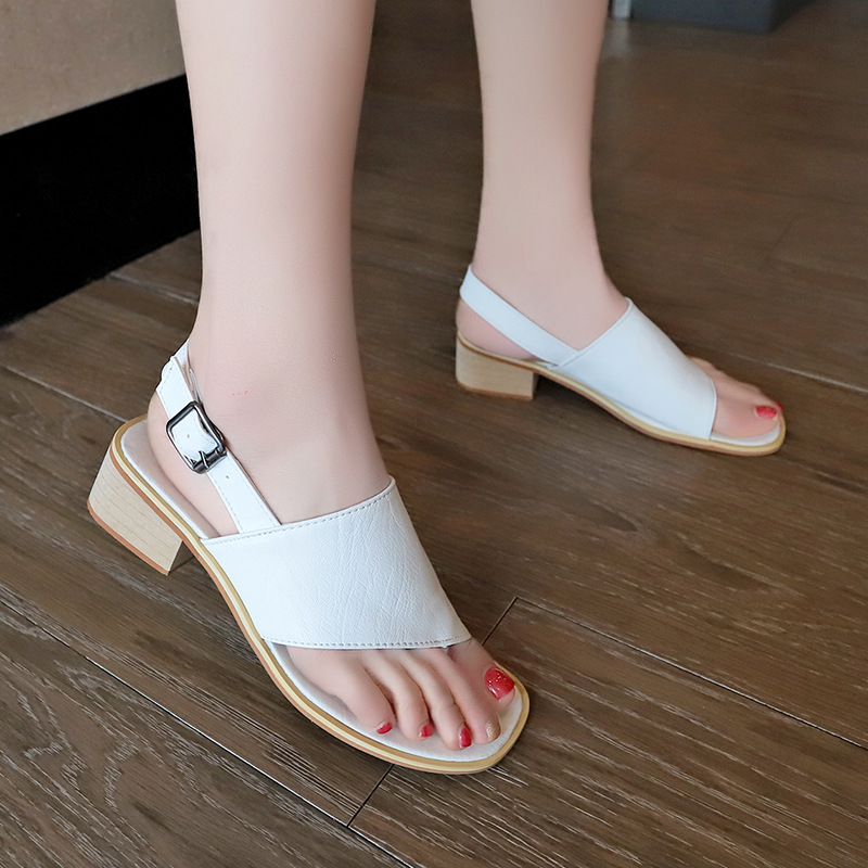 Large Size Sandals Women's Thick Heel Thong Belt Buckle Sandals