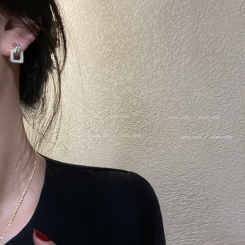 Real Gold Electroplated Silver Needle Zircon Geometric Shell Earrings