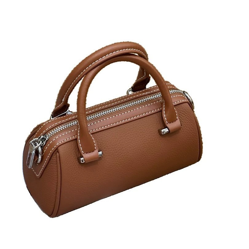 Cross-border Top-grain Leather Boston Pillow Bag, Single-shoulder, Crossbody Small Bag, Versatile Genuine Leather Women's Handbag 6