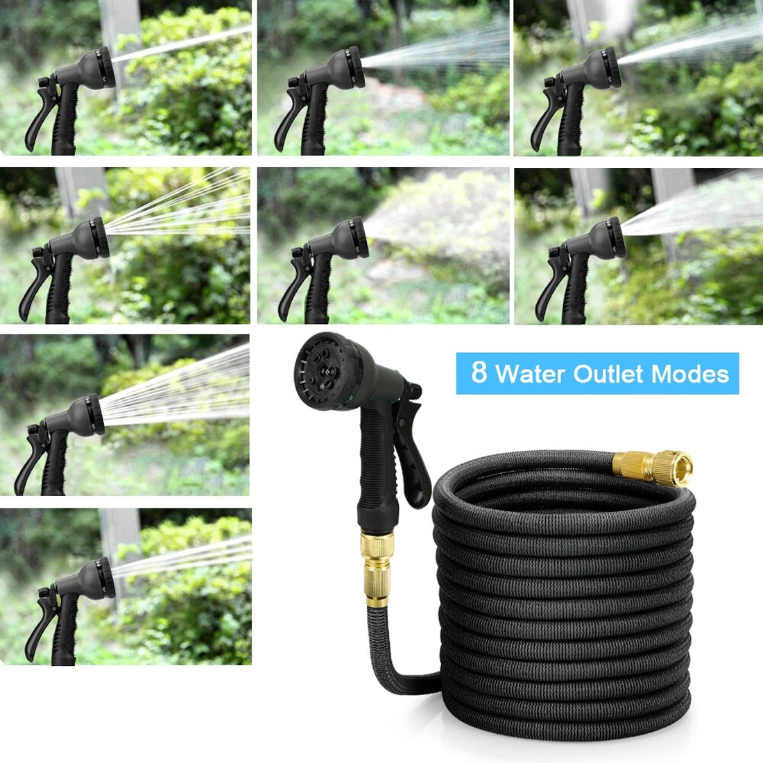 Heavy Duty 25-100FT Expandable Garden Hose Pipe Flexible With Water Spray Gun UK